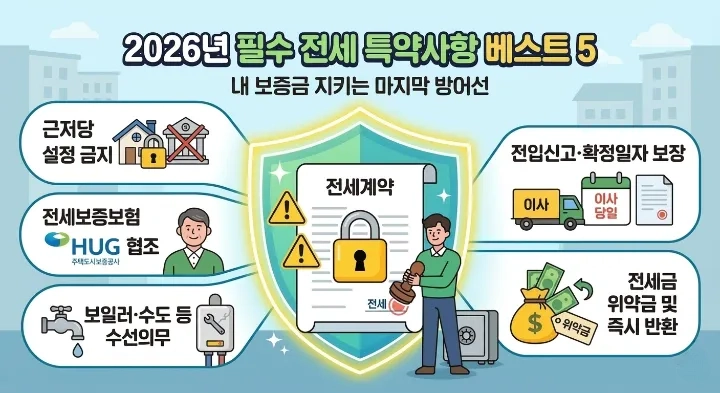 2026년 전세 특약사항 5가지 한눈에 보기 요약 인포그래픽